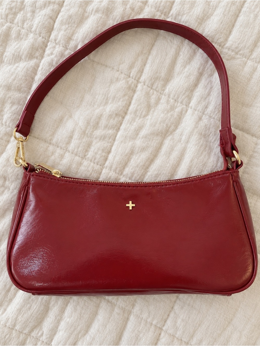 Peta + Jain Red Leather Shoulder Bag with Gold-Tone Hardware